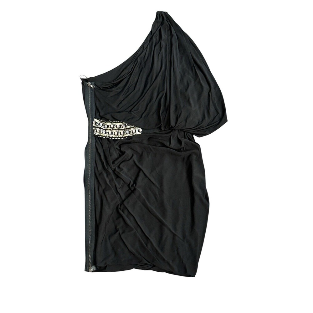 Yigal  Azrouel Dress Black Drape One Shoulder Size Medium Rhinestones‎ Zipper